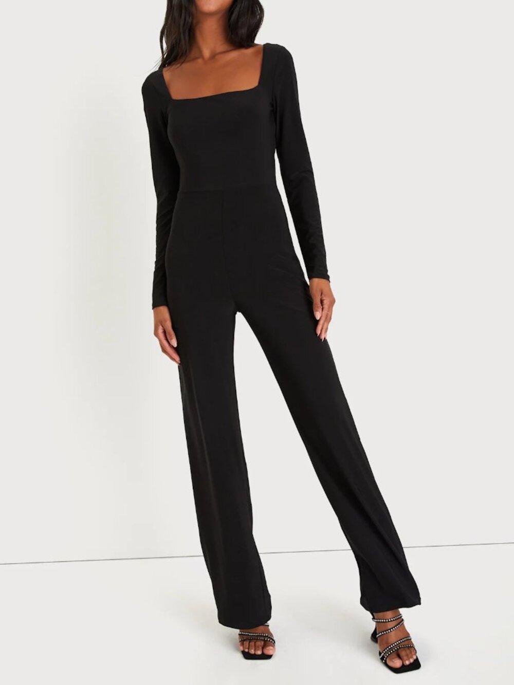 Lulus | Night Out Attitude Black Ruched Tie-back Long Sleeve Jumpsuit - Size M